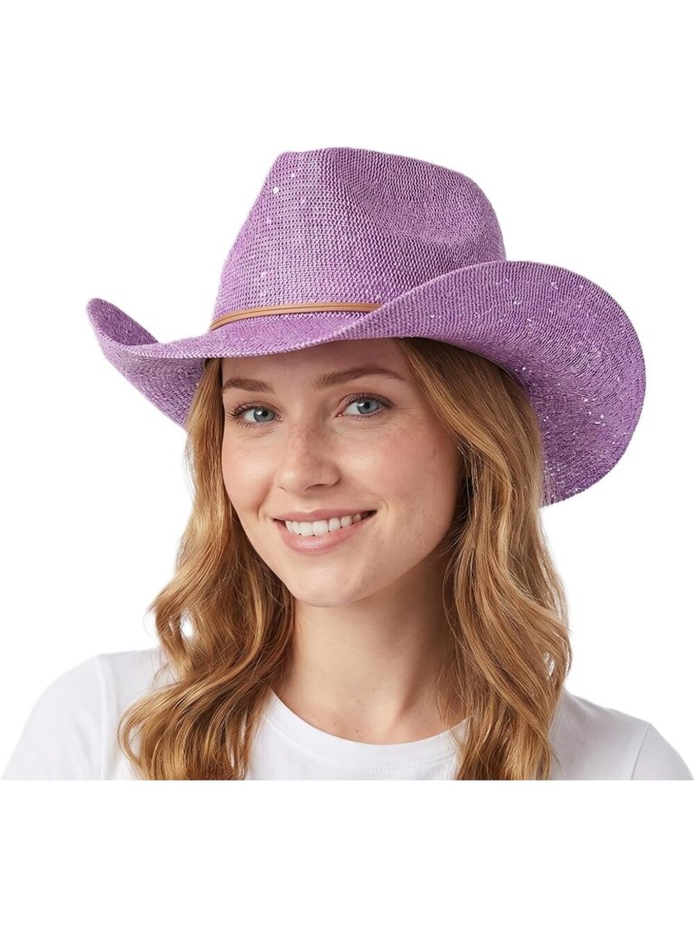 Women's Lavender Sparkly Sequin Suede String Trim Party Cowboy Western Hat
